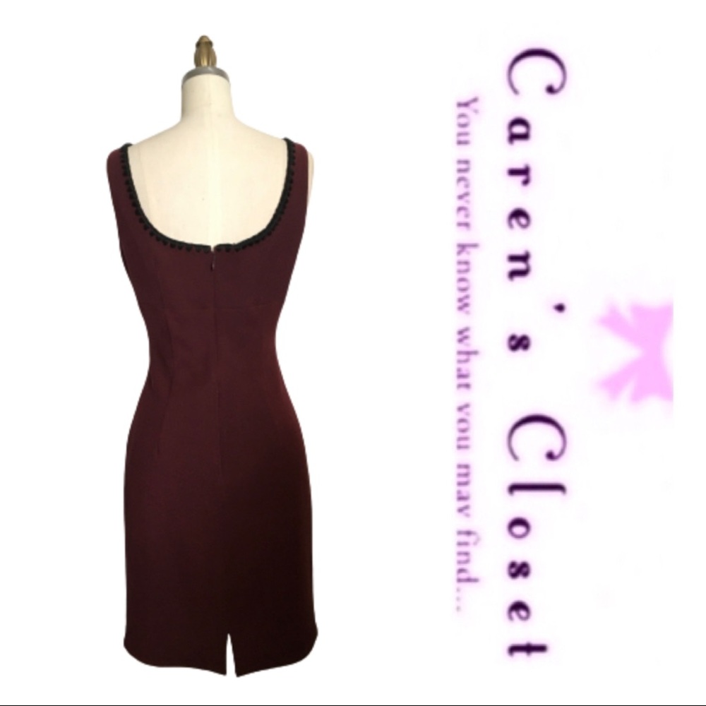 Nanette Lenore Burgundy & Black Whip Stitched Sleeveless Sheath Dress & Blazer. - Picture 5 of 6
